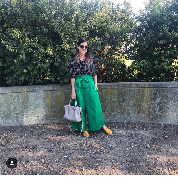 Zara Pants - Kelly Green Extra Wide Leg Paperbag Pants